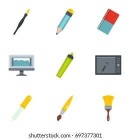 Designer workspace icons set. Flat set of 9 designer workspace vector icons for web isolated on white background