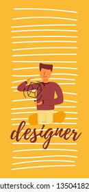 Designer young and capable guy child prodigy talented child. They use artificial intelligence and machine learning to create mobile applications and additional reality.