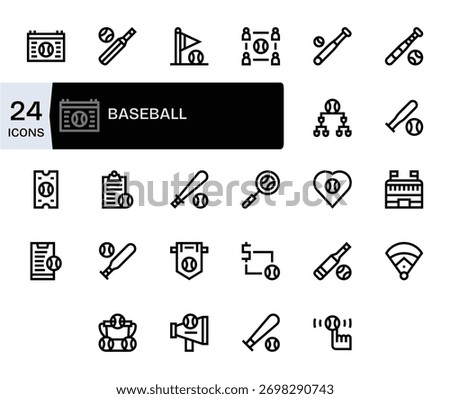 A designer-friendly pack of 24 Bold Line icons aligned to Baseball, ready for export.