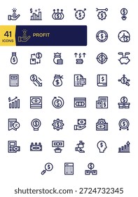 Un paquete amigable con el diseñador de 41 iconos de Bold Line alineados con Profit, listos para exportar.