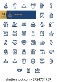 Un paquete amigable con el diseñador de 41 iconos de Bold Line alineados con Garment, listos para la exportación.