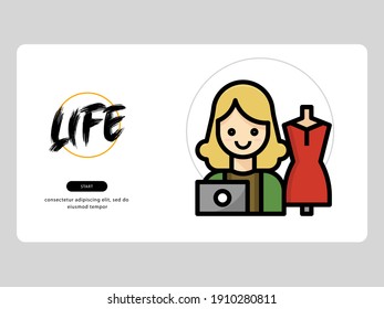 The designers avatar on an professions-themed white background is perfect for learning materials and visual illustration on digital products