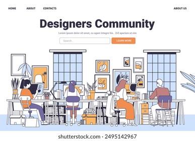 Diseñadores Espacio de trabajo comunitario equipo creativo trabajo moderno oficina interior plantas estanterías Grandes ventanas minimalista arte de la línea