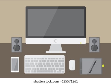 Designer's or graphic design office flat illustration