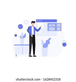 designers research, create and present websites and app vector illustration, suitable for landing page, ui, website, mobile app, editorial, poster, flyer, article, and banner