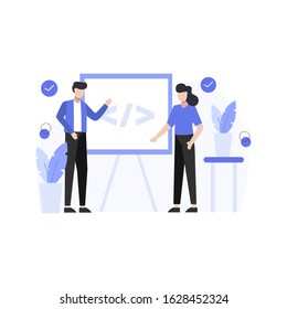 designers research, create and present websites and app vector illustration, suitable for landing page, ui, website, mobile app, editorial, poster, flyer, article, and banner
