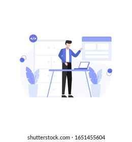 designers research, create and present websites and app vector illustration, suitable for landing page, ui, website, mobile app, editorial, poster, flyer, article, and banner