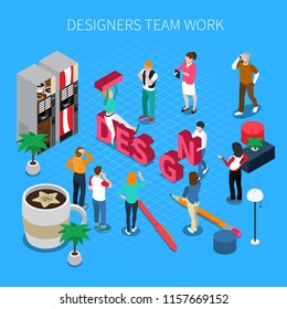 Designers teamwork isometric concept with shoes and boots symbols vector illustration