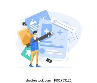 Designers are working on the desing of web page,Web design, User Interface UI and User Experience UX content organization,flat design icon vector illustration