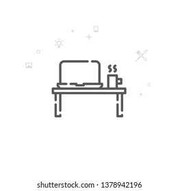Designer's Workplace Vector Line Icon. Art, Design and Creativity Symbol, Pictogram, Sign. Light Abstract Geometric Background. Editable Stroke. Adjust Line Weight. Design with Pixel Perfection.