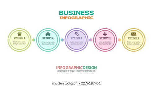 Designing business concepts infographic with multicolor sign icons on clear white background.Modern vector, text box used for presentations and workflow diagrams, web design, elements 5 step options.