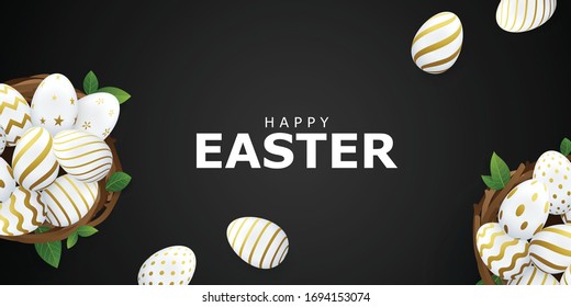 Designing easter posters and banners with easter eggs in a beautifully arranged nest. For easter Vector illustration