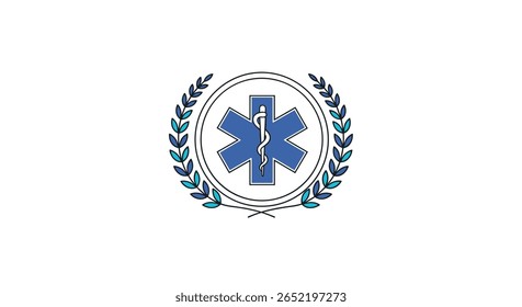 Designing an emblematic medical star of life within a laurel wreath for healthcare professionals and emergency services recognition