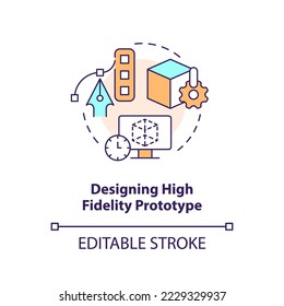 Designing high fidelity prototype concept icon. App wireframe. Frequent UX mistake abstract idea thin line illustration. Isolated outline drawing. Editable stroke. Arial, Myriad Pro-Bold fonts used