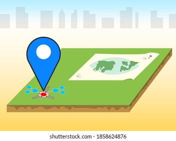 Designing landmarks point and maps on green land to plan for tourist attractions.