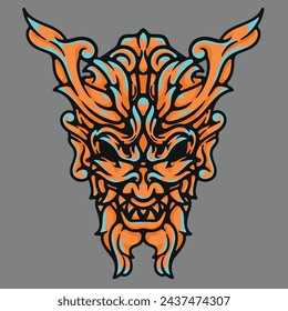 Designing Oni Mask: Ornamental Vector Illustration