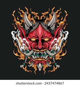 Designing Oni Mask Samurai Devil Evil Monster Illustration: Perfect for Logo, Mascot, Sticker, T-Shirt, Tattoo