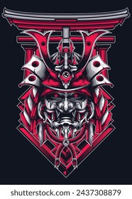 Designing Oni Samurai Head Ronin Mask: Illustration for Logo, Mascot, Sticker, T-Shirt, and Tattoo