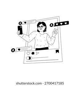 Designing and publishing creative social content Outline Illustration
