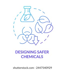 Icono de concepto de degradado azul de productos químicos más seguros. Química verde, reducción de toxicidad. Ilustración de línea de forma redonda. Abstractas idea. Diseño gráfico. Presentación fácil de usar, artículo