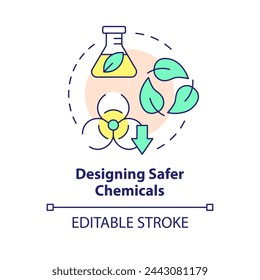 Designing safer chemicals multi color concept icon. Green chemistry, toxicity reduction. Round shape line illustration. Abstract idea. Graphic design. Easy to use presentation, article