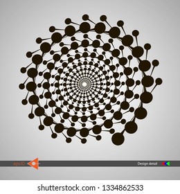 Designing spiral lines and points. Abstract monochrome background. Vector illustration without gradient