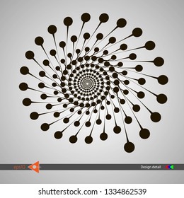 Designing spiral lines and points. Abstract monochrome background. Vector illustration without gradient