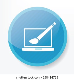 Design,Laptop on blue flat button,clean vector