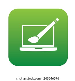Design,Laptop on green flat button,clean vector