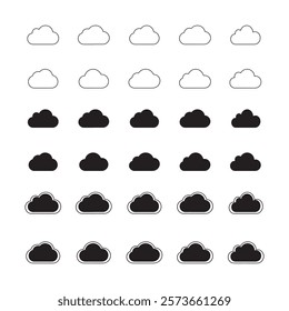 Designs of Cloud Silhouettes, line art on white background