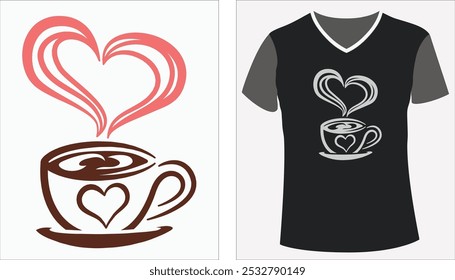 designs for coffee t shirts, illustration for print on demand tee, cute clothing, cute kawaii cup cartoon character on a t shirt template vector