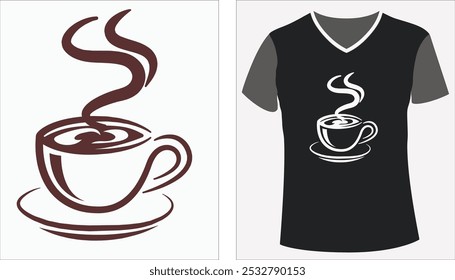 designs for coffee t shirts, illustration for print on demand tee, cute clothing, cute kawaii cup cartoon character on a t shirt template vector