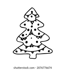 Designs of Doodle Christmas Trees. Christmas tree doodles. Fir tree line drawing collection isolated on white. Doodle sketch. Draw, element. To create holiday cards, backgrounds, ornaments, decoration