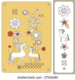 designs with flowers drawing and horse