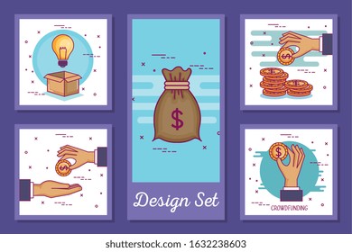 designs set of crowdfunding and icons vector illustration design