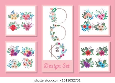 designs set of decoration of flowers with leafs vector illustration design