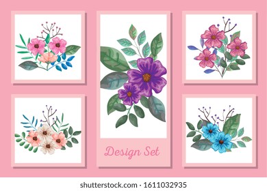 designs set of decoration of flowers with leafs vector illustration design
