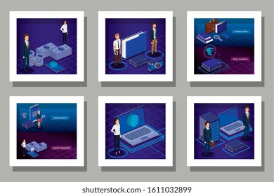 designs set of digital technology and business people vector illustration design