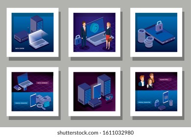 designs set of digital technology and business people vector illustration design