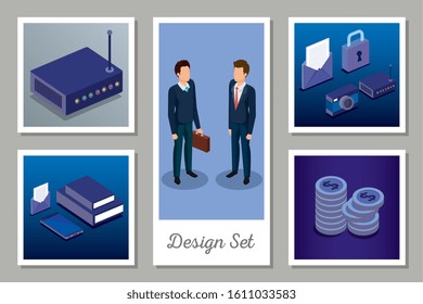 designs set of digital technology and business men vector illustration design