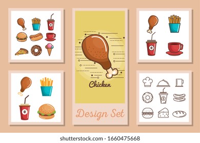designs set of fast food icons vector illustration design