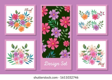 designs set of flowers and leafs decoration vector illustration design