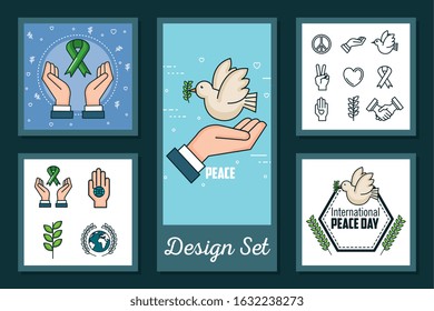 designs set of international peace day with icons vector illustration design