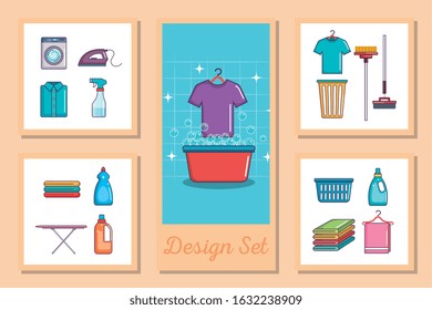 designs set of laundry and icons vector illustration design