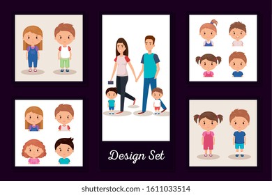 designs set of parents with children vector illustration design