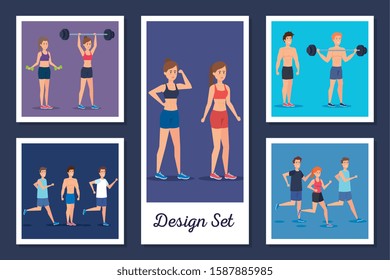 designs set of people practicing exercise vector illustration design