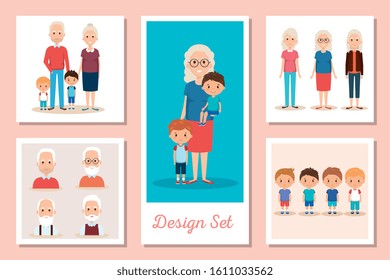 designs set scenes of grandparents with grandchildren vector illustration design