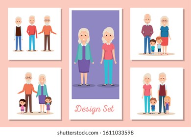 designs set scenes of grandparents with grandchildren vector illustration design