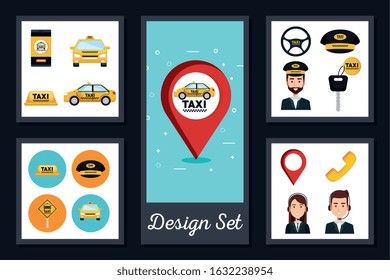 designs set of service taxi and icons vector illustration design