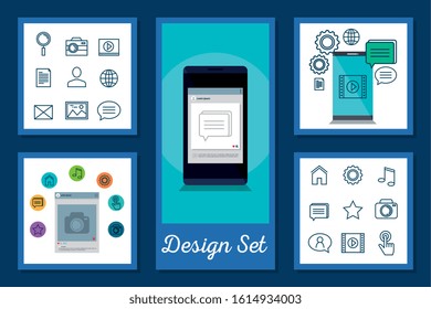 designs set of smartphone and social media icons vector illustration design